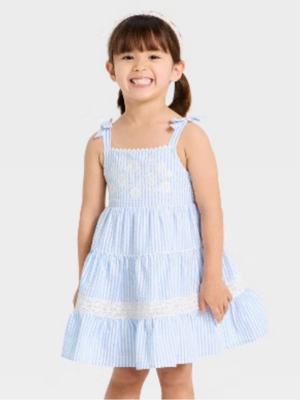 Buy 1 get one 50% off Blue and White Striped Tie-Shoulder Sundress for Girls
